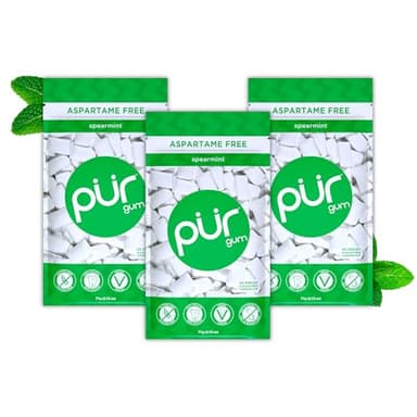 PUR Gum | Aspartame Free Chewing Gum | 100% Xylitol | Natural Spearmint Flavored Gum, 55 Pieces (Pack of 3)