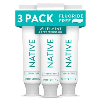 Native Fluoride Free Toothpaste, Whitening - for Adult, Kids 2+ Oral Care - Wild Mint & Peppermint Oil Flavor, 4.1oz (Pack of 3)