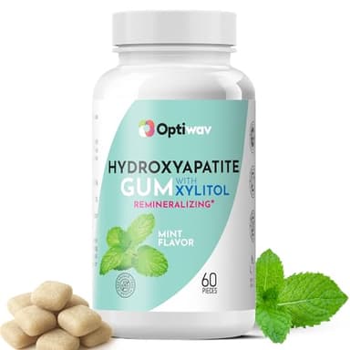 Optiwav Nano Hydroxyapatite Remineralizing Gum - Teeth Mineralizing Re-Mineralizing Chewing Gum with Nanohydroxyapatite & Xylitol - Cavity Reversing Sugar Free Mint Gum for Oral Health & Fresh Breath