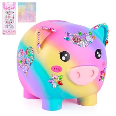 Piggy Bank Girls, Unbreakable Piggy Banks Large Money Coin Bank for Kids with DIY Stickers, for Birthday, Easter, Baby Shower, Rainbow
