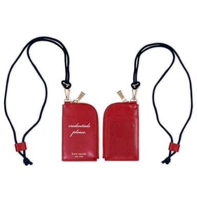 kate spade new york ID Badge Holder with Lanyard, Vegan Leather Slim Card Wallet with Zipper, Name Tag Case for Work, School, or Travel (Credentials Please)