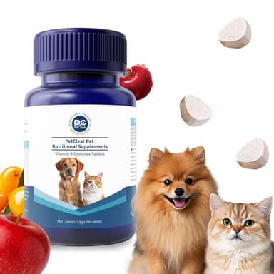 Vitamin B for Dogs, 200 Tablets, Vitamin B Complex Contains B12, B1, B2, B3, B5, B6, B7, B9 Supports Energy, Appetite, Digestive, Nervous System, Skin Health, Suitable for Cats and Dogs(1 Bottle)