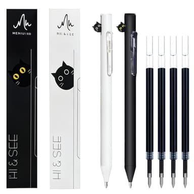 2 Pack Cute Cat Pens,Cute Retractable Cat Gel Pens With 4 Pcs 0.5mm Black Ink Refills, Quick Drying Writing Pen Set for Women Men Holiday Office School Supplies,Ideal Gifts for Christmas Birthdays