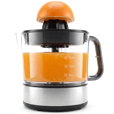 Elite Gourmet ETS623 BPA-Free 40-Watt Electric Citrus Juicer, Compact, Large Volume, Pulp Control, Oranges, Lemons, Limes, Grapefruits with Easy Pour Spout, 24oz, Black/Stainless Steel