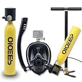 OIOEEP Mini Scuba Diving Tank with Sub-Mask, 0.5L Dive Portable Lungs Kit，Underwater Breathing System for Family, Party and Trip Perfect Professional Diving Packages(Yellow)