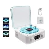 AVIF Wave Vinyl Bluetooth Speaker with Adjustable Ambient Lights,Music Player with 4 Modes,Vintage Record Model Players with Time,Small Record Player for Room Desk,Waves Speaker (White)
