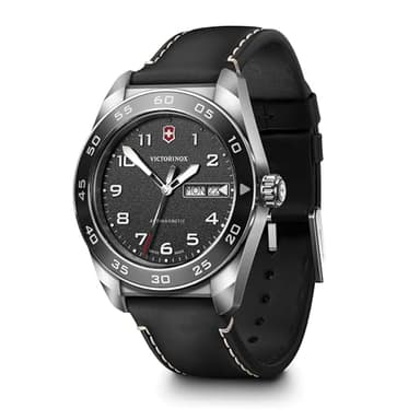 Victorinox Swiss Army Quartz Black Dial Black Leather Strap Watch 42mm - 242041