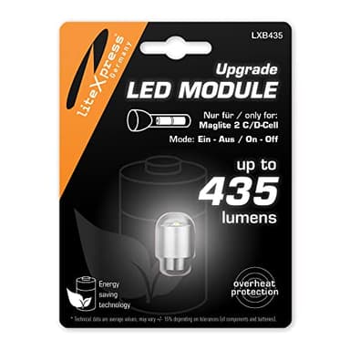 LiteXpress LED Upgrade Module LXB435 with 435 Lumens for Maglite Krypton/Xenon flashlights with 2 Batteries of The Series S2D015/016, S2C015/016 Don't use for Maglite with 3 or More Batteries!