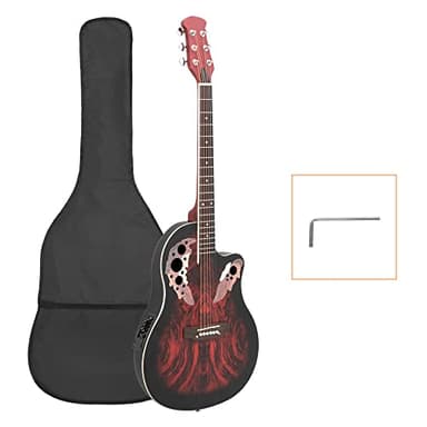 Ktaxon 41in Acoustic-Electric Guitar, 6 String Cutaway Guitar with EQ-7545R Bass Preamp with Four-Band EQ, Unique Round-back Design, Fantastic Touch, Accurate Tune and Unmatched Sound (Red)