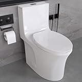 SPOWAY One Piece Toilet, 1/1.6 GPF Elongated Dual Flush Toilet with 15.1"W Soft Closing Seat, 17" Comfort Height Seat, Modern American Standard Modern Toilet for Bathroom, 12" Rough-In, White