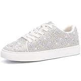 Suokdil Sparkle Rhinestone Sneakers for Women Bling Sneakers Rhinestone Sneakers White Shoe Glitter Fashion Bedazzled Platform Tennis Shoes Bride Sequin Wedding and Party Trendy Shoe