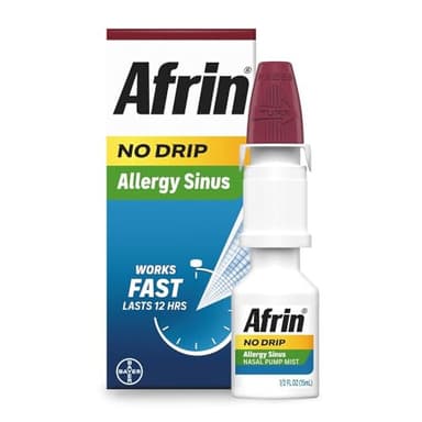Afrin No Drip Allergy Sinus Nasal Spray - Fast and Powerful Nasal Decongestion From Allergies, 15mL