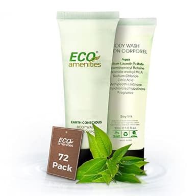 ECO amenities Body Wash Tubes - Leak-Proof Travel Toiletries - Bulk Body Wash & Hotel Soap - Natural Shower Gel & Liquid Soap - 1 fl oz, Pack of 72, Green Tea