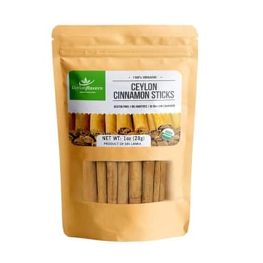 Organic Ceylon cinnamon sticks, True or Real Cinnamon, Premium Grade, Harvested from a USDA Certified Organic Farm in Sri Lanka 1 oz / 28 g (3" cut 6 to 7 sticks)