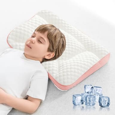 RESTIRY Toddler Pillow 2-6 Year Old, Kids Pillow for Sleeping,Partially Filled PE Hose,Supports Cervical Vertebrae,Kids Pillow for Side Sleeper, Sleeping on The Back, Traveling (Pink-Cooling)