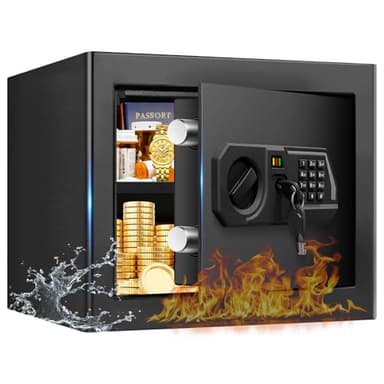 1.3 Cub Small Safes for Home Use Fire and Water Proof, Digital Security Box Fireproof Safe Box with Combination Lock, Smart Alarm System and Removable Shelf, Personal Safe for Home Documents Valuables