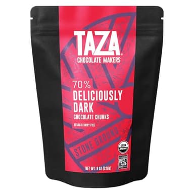 Taza Chocolate 70% Deliciously Dark Organic Chocolate Chunks (8 oz) - for Baking, Snacking, & Keto - Made from Ethically Sourced Organic Cacao Nibs - Vegan & Dairy-Free