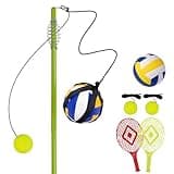 Tetherball Tennis&Tetherball Set,Tetherball Equipment with Pole for Backyard,with 6.7 Feet Adjustable Height Pole,2 Tennis Balls with Rope,2 Rackets,1 Tetherball with Rope,1 Hook,Fun Family Game