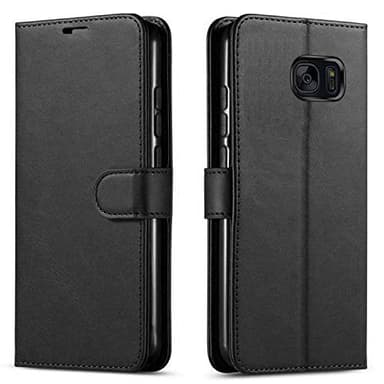 STARSHOP Compatible With Samsung Galaxy S7 Phone Case Cover , With [Tempered Glass Screen Protector Included] PU Leather Wallet Shockproof Kickstand Card Slots Magnet Closure -Dark