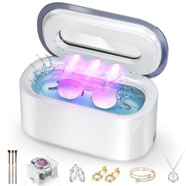 Ultrasonic Jewelry Cleaner, 48KHz Professional Jewelry Cleaner Ultrasonic Machine with Digital Timer, 30W Ultrasonic Cleaner for Necklaces, Eyeglasses, Rings, Dentures, Watch Strap