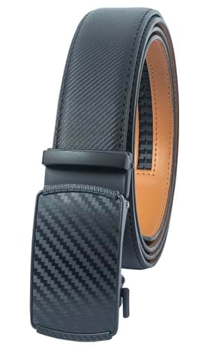 WINJEET Mens Leather Belt Black-Carbon Textured Buckle | [106000304] T-Black, 38-40