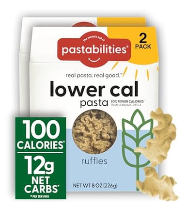 Pastabilities, Lower Calorie Pasta, Ruffles – 100 Calories/Serving Low Net Carbs, Low Calorie, Non-GMO, High Fiber, Vegan, Plant-Based, Enhanced Nutrients, Delicious Taste & Texture (8 Ounce, 2 Pack)