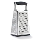Cuisipro Stainless Steel Cheese Grater with Handle, 4 Sided Box Grater for Kitchen, Ginger Grater Dishwasher Safe, Fruit and Vegetables Slicer, Cheese Shredder for Potato, Chocolate, Parmesan, Ginger