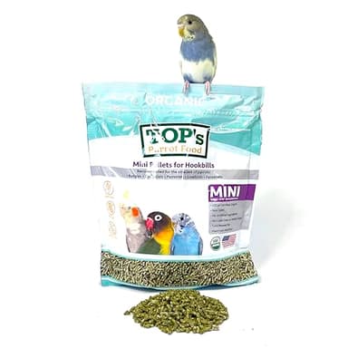 TOP's Parrot Food Mini Pellets Bird Food for Budgies, Cockatiels, Parrotlets, Lovebirds, Parakeets - Non-GMO, Peanut Soy & Corn Free, USDA Organic Certified - 1 lb