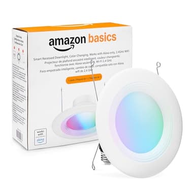 Amazon Basics Smart Recessed 5/6 Inch Downlight, Color Changing, Works with Alexa only, 2.4GHz WiFi, 1 Pack