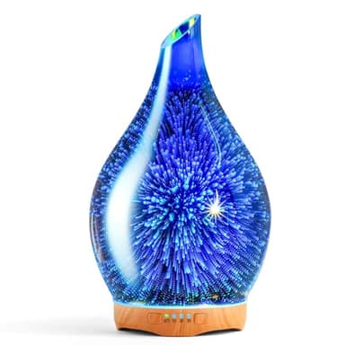 Porseme 280ml Essential Oil Diffuser 3D Hand-Blown Glass Aroma Diffusor, Aromatherapy Unltrasonic Cool Mist deffuser, 7 Color Changing Humidifier, Waterless Shut-Off, Timer Function for Home Office