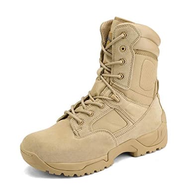 NORTIV 8 Mens Military Tactical Work Boots Hiking Side Zip Leather Outdoor Motorcycle Combat Boots Response,Size 10.5,Sand