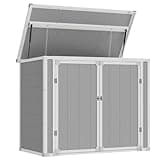 Amopatio 41 Cu Ft Horizontal Outdoor Storage Shed, Resin Trash Can Storage,Resin Shed for Garden Tools, Lawn Mowers, Garbage Cans, Patio Use, Grey