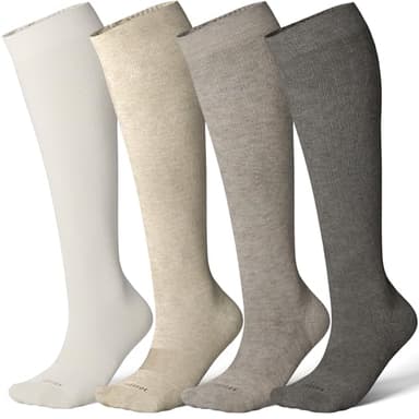 LEVSOX Viscose Made from Bamboo Compression Socks for Women&Men 20-30 mmHg Knee High Fun Cute Graduated Support Socks for Nurses, Pregnant Women, Travel and Flight, Medical, Beige, Cream, Brown