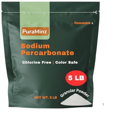 PuraMinz Sodium Percarbonate, 99.9% Pure Oxygen Bleach Powder, Stain Remover, Whitener, Non-Chlorine Detergent Booster, Fragrance Free Dishwasher Cleaner and Deodorizer, 5 lbs (80 oz), Pack of 1