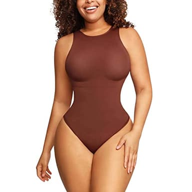 Soo slick Bodysuit for Women Tummy Control - Shapewear Racerback Top Clothing Seamless Body Sculpting Shaper High Neck - Brown XL/XXL