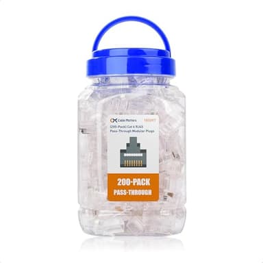 Cable Matters 200-Pack Cat 6 Pass Through RJ45 Connectors, 50µ Gold Plated (Cat 6 Ends / Cat6 Connector /RJ45 Modular Plugs/Ethernet Plugs/Network Connector) for Solid or Stranded UTP Ethernet Cable