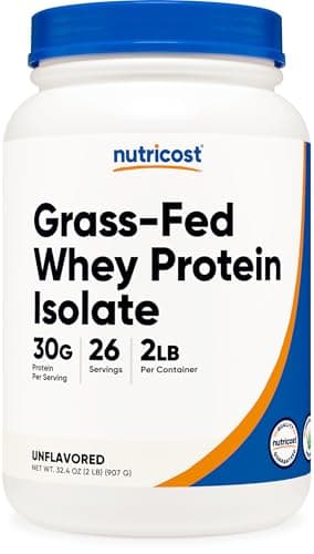 Nutricost Grass-Fed Whey Protein Isolate (Unflavored) 2LBS - Non-GMO, Gluten Free, Pure Protein