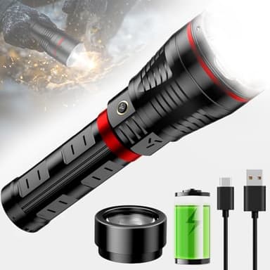 SKYFIRE Brightest Flashlights High Lumens with Ignition Lens,20000mAh Super Bright Rechargeable Flashlight with Shoulder Straps,Led Tactical Flash Light for Camping,Outdoor Essentials&Home Emergencies