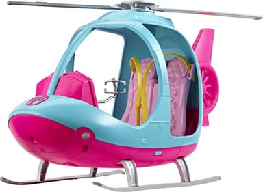 Barbie Helicopter with Spinning Rotors, Pink and Blue 2-Seater Design with Seatbelts and Pilot "Controls"