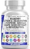 Clean Nutra Eye Vitamins with Bilberry Lutein and Zeaxanthin Supplements Lycopene 40mg Resveratrol Grape Seed Astaxanthin for Eyes - Eye Care Health Support Eye Vitamin and Mineral Supplement