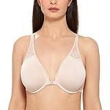 DELIMIRA Women's Front Closure Racerback Bras Plus Size Full Coverage Supportive Underwire Plunge Unlined Bra Beige 36C