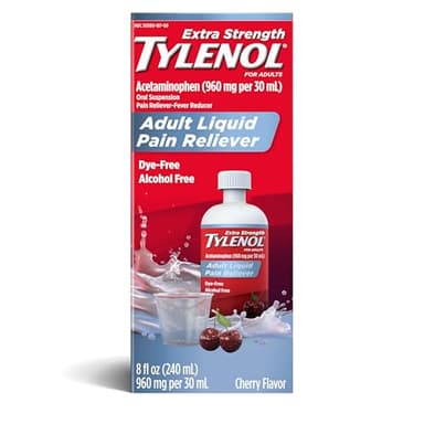 Tylenol Adult Liquid Pain Reliever and Fever Reducer, Extra Strength Liquid Acetaminophen for Fast Pain Relief for Headaches & Other Minor Pain, Cherry Flavor, Dye & Alcohol Free, 8 fl. oz