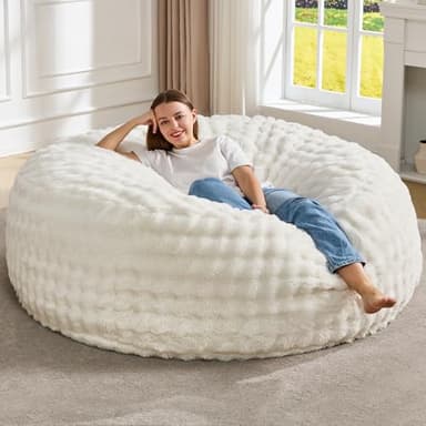 Hobestluk Bean Bag Chairs Beanbag Chair with Filler Adult Bean Bags with Fluffy & Machine Washable Cover, Giant Bean Bag Chairs for Aduts (White, 5FT-50" x 50" x 24")