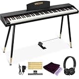UISCOM Digital Piano Keyboard for Beginners,Full Size 88 Key Semi-Weighted Keyboard Electric Piano with Stand,Power Adapter,Sheet Music Stand,Pedal,Headphone,USB-MIDI Compatibility,Wood Grain Black