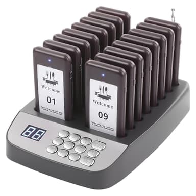 LOUKIENE 16 Pagers Wireless Restaurant Pager System 500ft Range Calling Waiting Customers Wireless Paging System, Vibration Flash and Buzzer for Cafe Food Trucks Pub Churches Hospitals Hotels Eatery