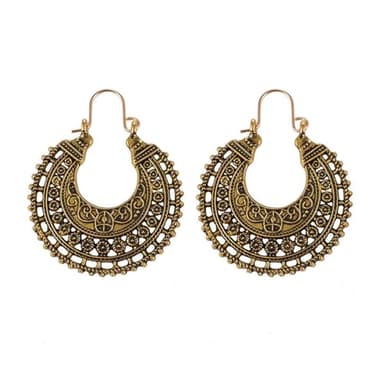 coadipress Boho Hollow Petal Earrings for Women Retro Handmade Hollowed Antiqued Bronze Floral Shaped Drop Earrings Geometric Round Earring Ethnic Style Jewelry (gold)
