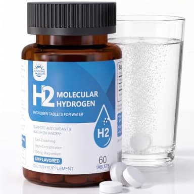 Molecular Hydrogen (H2) Tablets with Magnesium – 12 PPM Hydrogen Water Tablet for Drinking Water, Antioxidant-Rich, Supports Cellular Health, Recovery & Cognitive Function – Unflavored, 60 Tablets