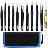 11 PCS Precision Tweezers Set, ESD Tweezers Set, Premium Craft Tweezers Kit, Anti-Static Stainless Steel Tweezers with Tweezer Storage Bag for Lab, Electronics, Jewelry, Laboratory Work, DIY