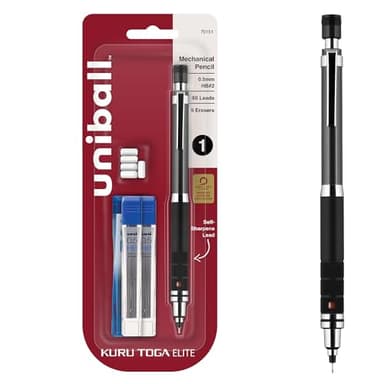 uniball Kuru Toga Elite Mechanical Pencil Starter Kit, 0.5mm, HB #2, Gun Metal Barrel, 1 Pack