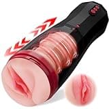 Automatic Male Masturbator Cup with Real Pussy, Pocket Pussy Stroker with 5 Thrusting&10 Vibration, Hands Free Male Sex Toy Adult Toys for Men